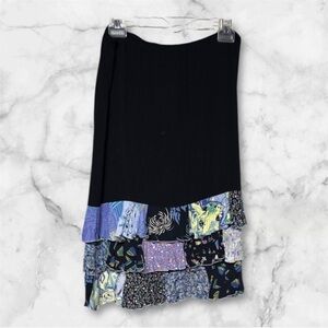 Zoe California Patchwork Ruffle Hem Skirt - Black and Blue